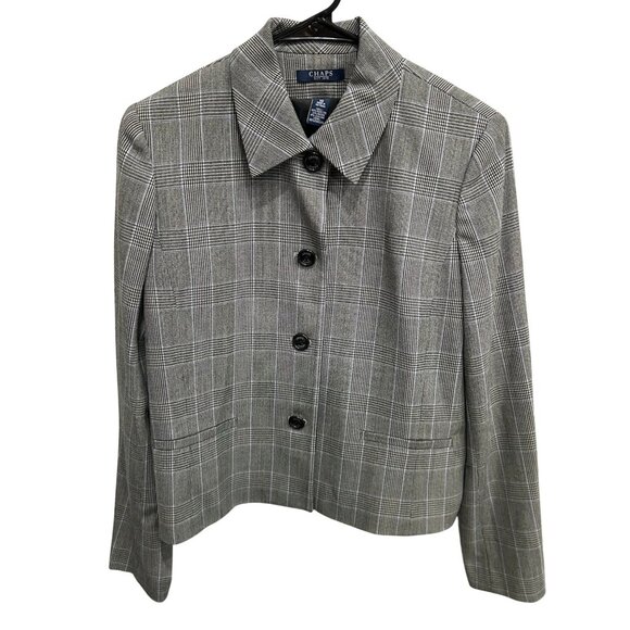 Chaps Womens Plaid Blazer Size 10 Gray Three Button - Picture 1 of 8